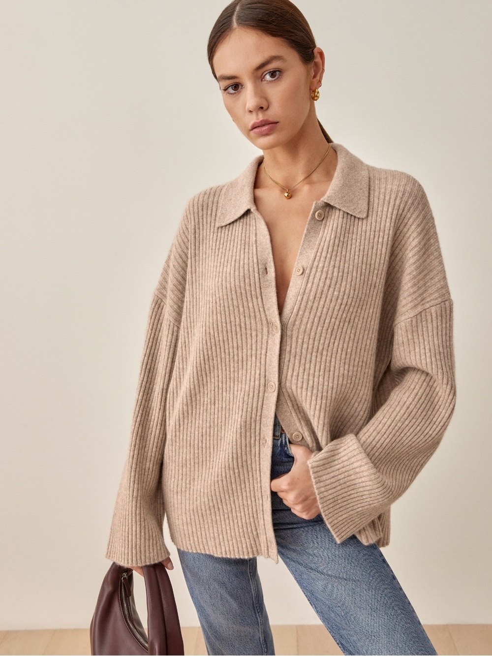 Reformation Fantino Cashmere Collared Cardigan